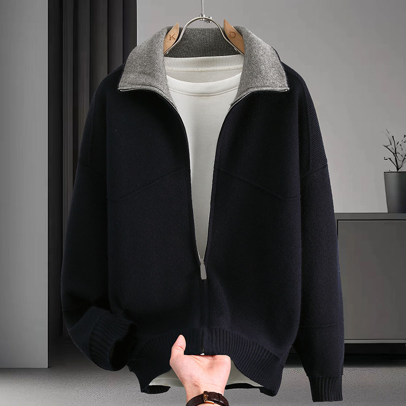 Comercio exterior ropa de hombre de color de solapa hombre camisa de manga larga camisa de punto de cremallera caliente chaqueta de moda