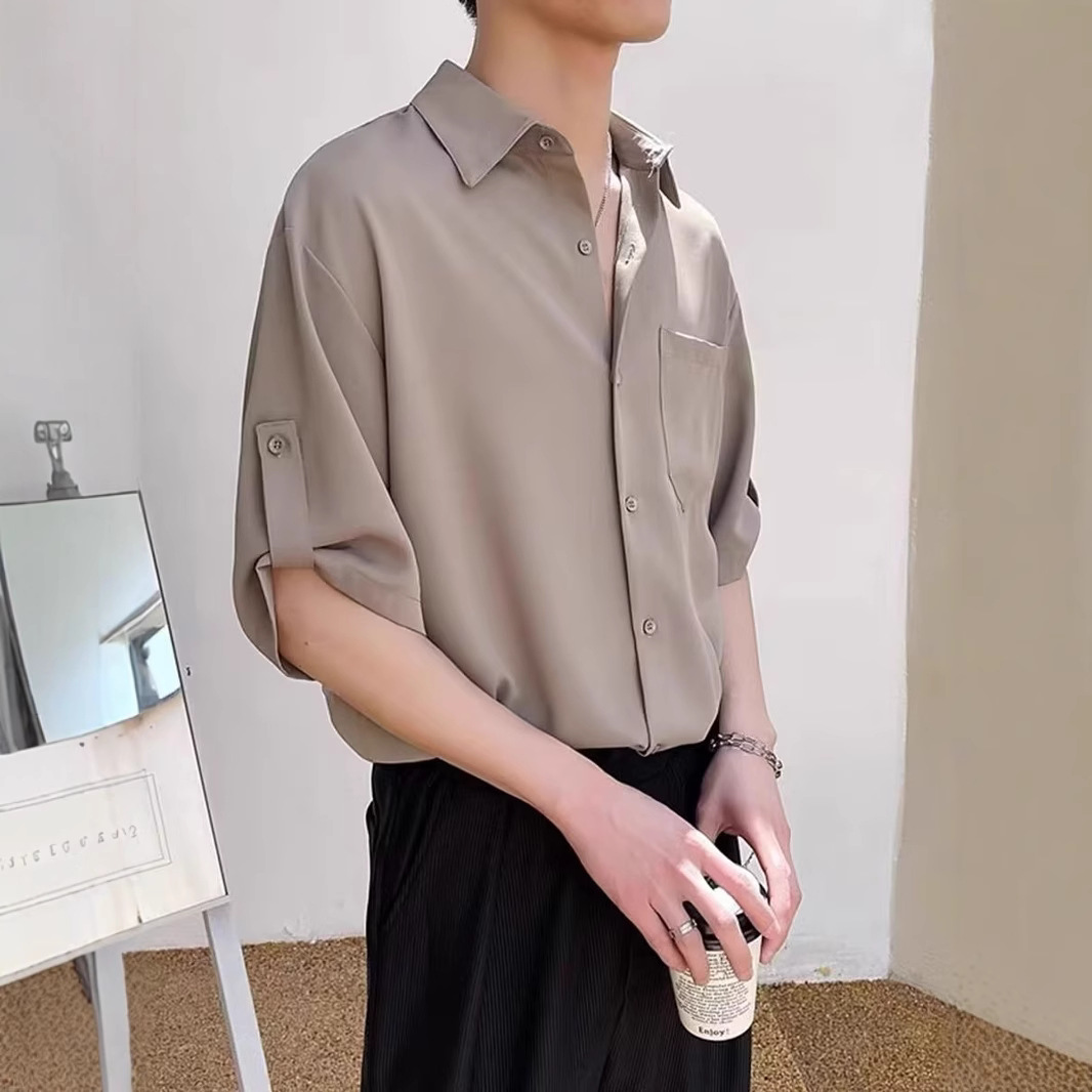 Shirt Men's Short-sleeved Korean Fashionable Men's Seven-sleeved Shirt Light Mature Style Shuai Summer Ice Silk Top