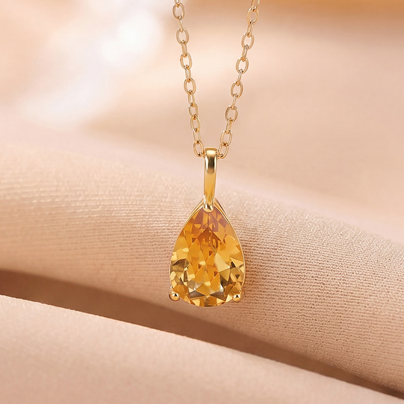 Mặt dây chuyền bạc S925 mạ vàng đính đá hoàng thủy tinh hình giọt nước — Mặt dây chuyền đơn (không kèm dây)
