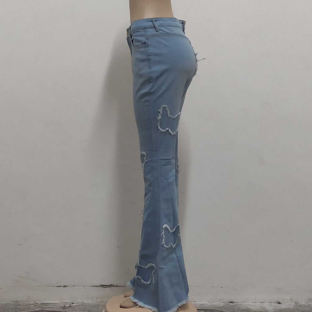 Butterfly Print Wide-Leg Stretch Jeans NSSF88980