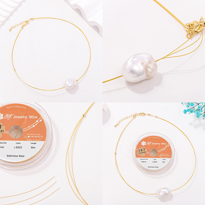 50m Gold Soft Wire Steel Wire String Pearl Hand Necklace Jewelry Wire DIY Handmade Key Chain Jewelry Accessories