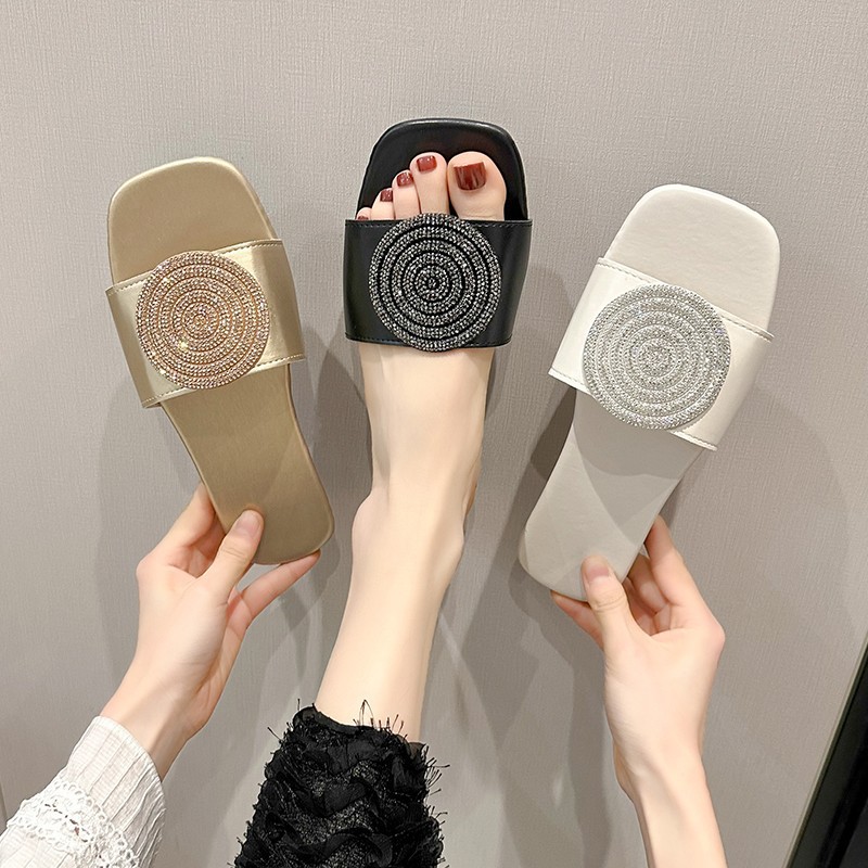 蚂蚁之恋春夏新品简约舒适外穿女士水钻凉拖鞋New Women Slippers