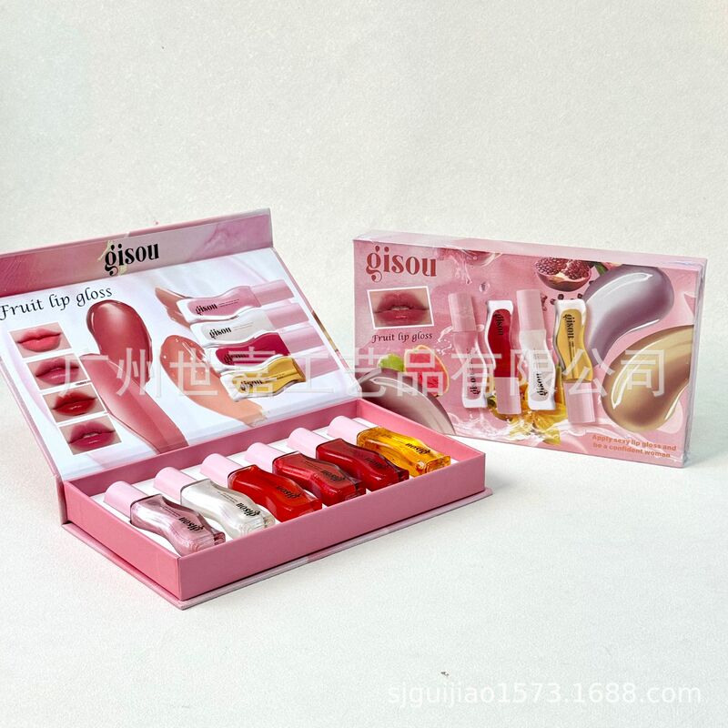 Cross-border gisou lip gloss set lip care moisturizing and repairing lip balm gift box lip oil cherry honey coconut watermelon 8ml Cross-border gisou lip gloss set lip care moisturizing and repairing lip balm gift box lip oil cherry honey coconut watermelon 8ml