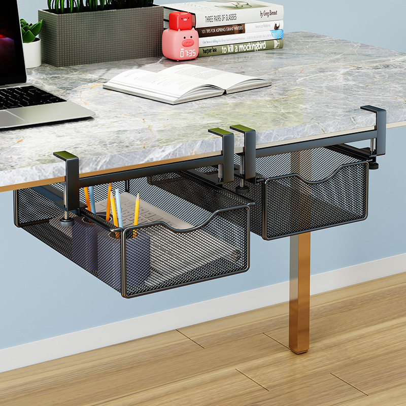 Office Hanging Table Storage Rack Drawer Type Storage Artifact Pull Hanging Basket Station Finishing Table Bottom Punch-Free