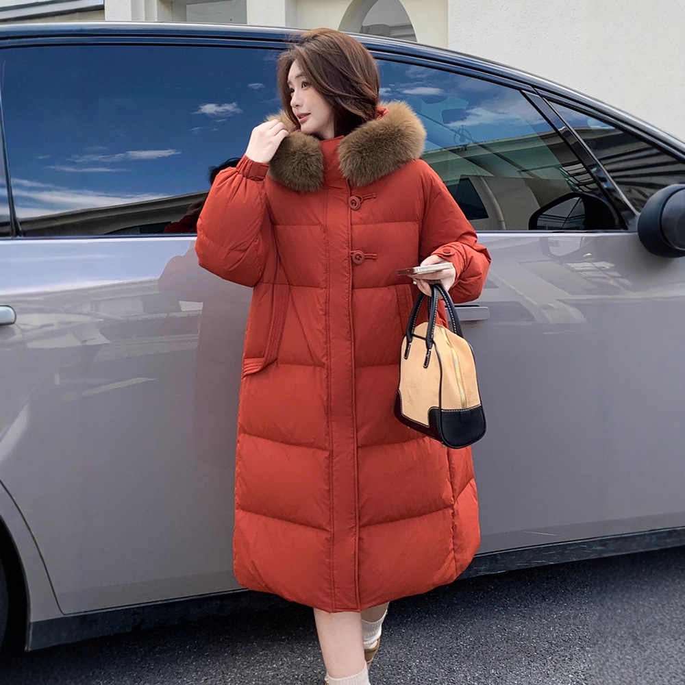 2026 Plus-Size Women's Long Thick down Coat with Fox Fur Collar, Loose Fit, Extra Large Size 246