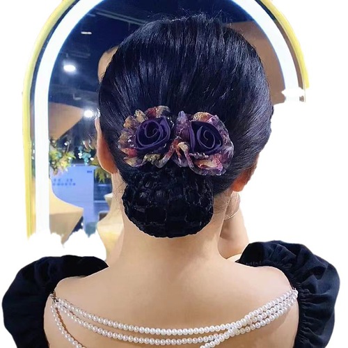 High-end temperament double flower hair net spring hairpin women's back head ball hairpin net pocket middle-aged hair flower wholesale
