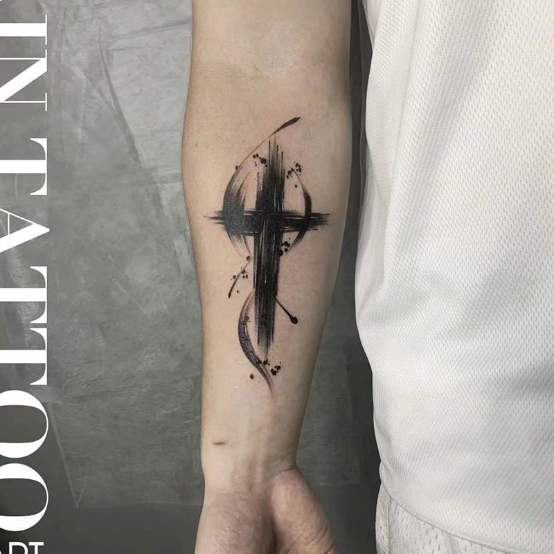 Cross Herbal Juice Arm Tattoo Waterproof Tattoo Realistic Dark Lasting Blue