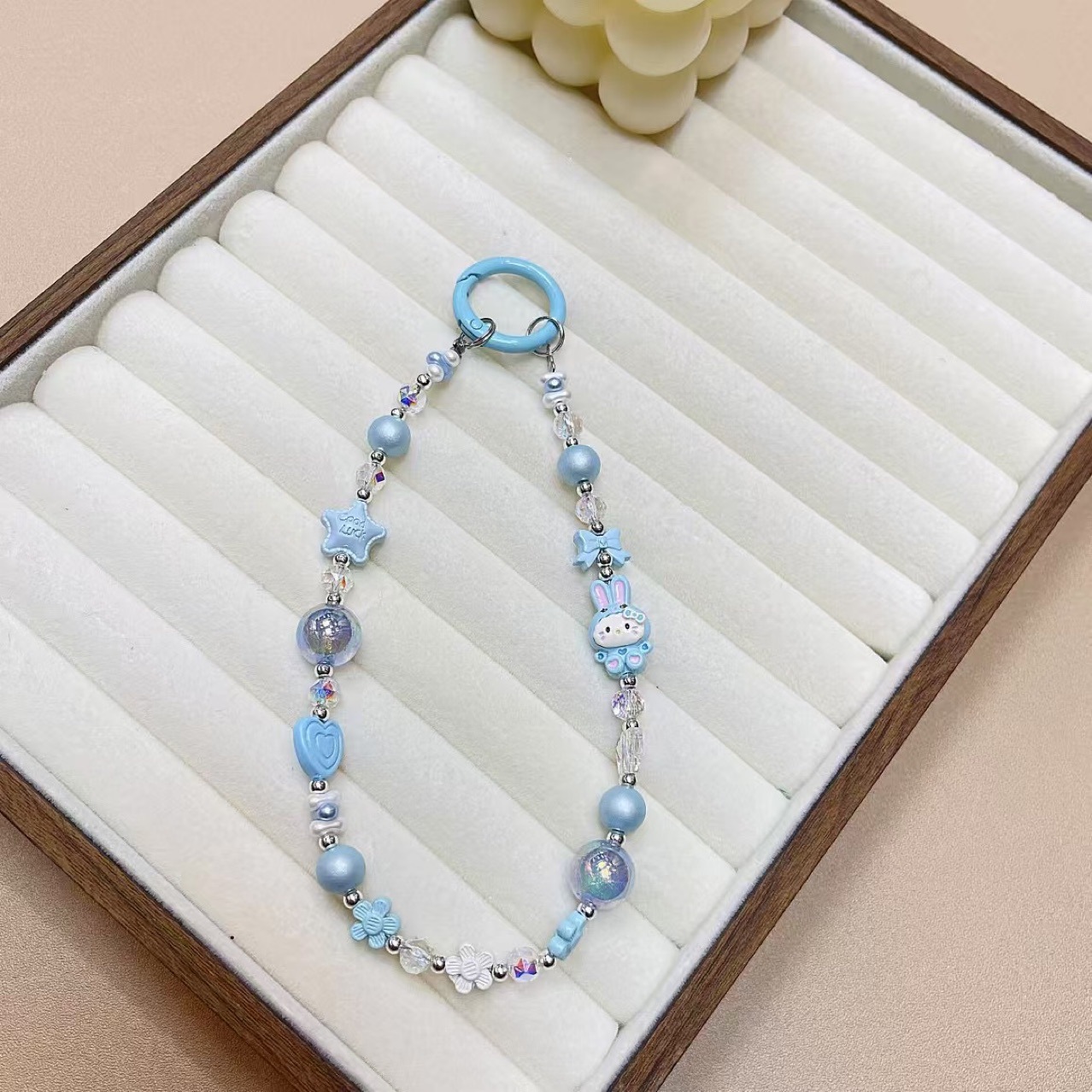 Creativo de dibujos animados KT conejo aleación cadena teléfono móvil cordón muñeca nuevo DIY hecho a mano cuentas estrella de cristal colgante de equipaje