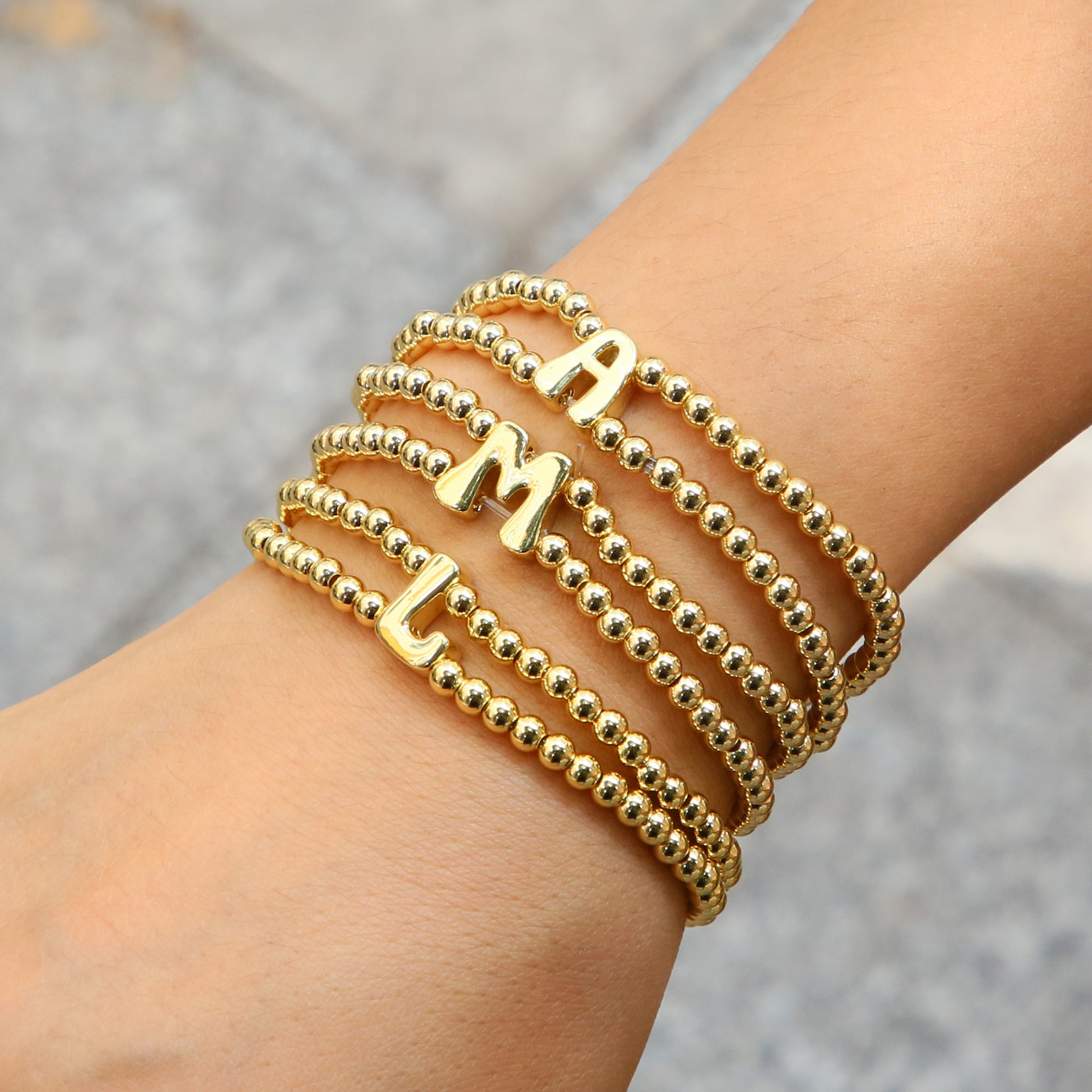 Copper Chain Material Beaded Chain Chain Type 1 Piece Quantity Wholesale Jewelry INS Style Classic Style Letter Copper Plating Beaded Chain Bracelets