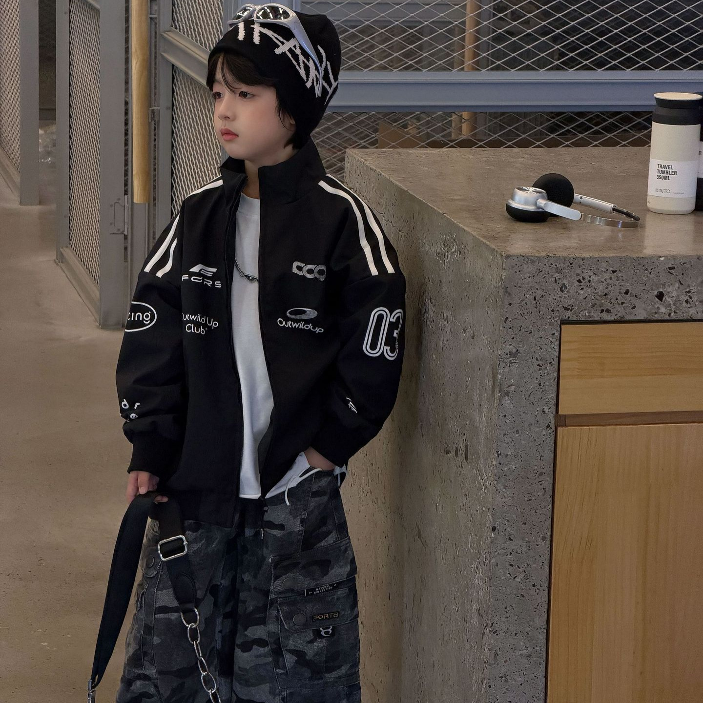 TaiRu 2026 Autumn New Children's American Style Casual Letter Jacket Boys' Loose Casual Cardigan Trendy Jacket