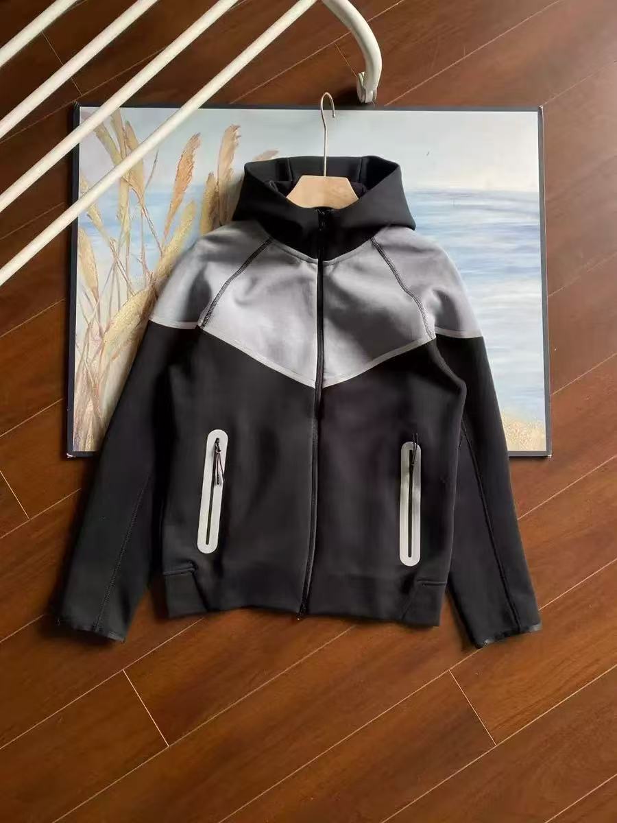 25年春秋新作ファスナーシャツスポーツカジュアルフード付きジャケット長ズボン空気層綿反射ゴムセット男