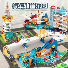子供恐竜盤山道路都市組合軌道車が大冒険駐車ビル知育玩具少年を突破した