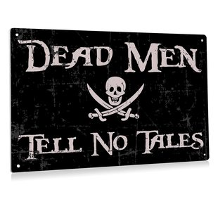Vintage Pirate Tin Painting Dead Men Tell No Tales Skull with Cross Knife Decorative Wall Painting