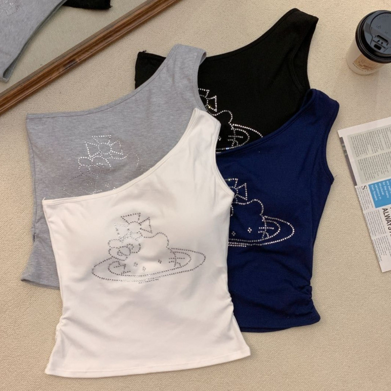 Verano nuevo chaleco de hombro inclinado de estilo caliente mujer impresión de dibujos animados retro ropa interior sin mangas cojín de pecho