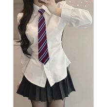 春秋新款白色衬衫女掐腰显瘦设计感小众制服学院风套装收腰衬衣