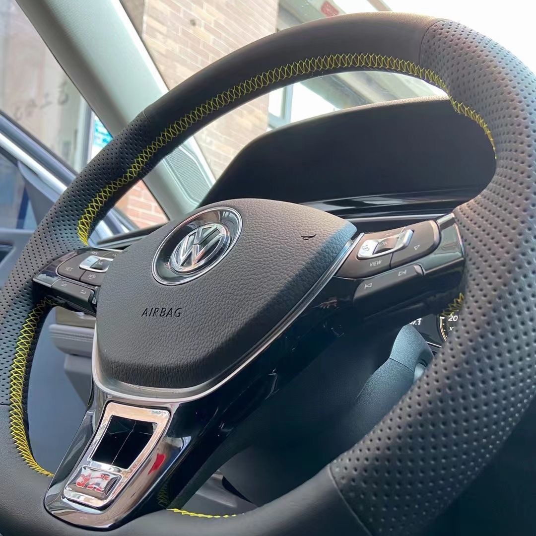 Suitable for Volkswagen Sagitar Hand-Sewn Steering Wheel Cover Lavida Plus Magotan Tanying Bora Cc Tuyue Super Fiber Leather Handlebar Cover