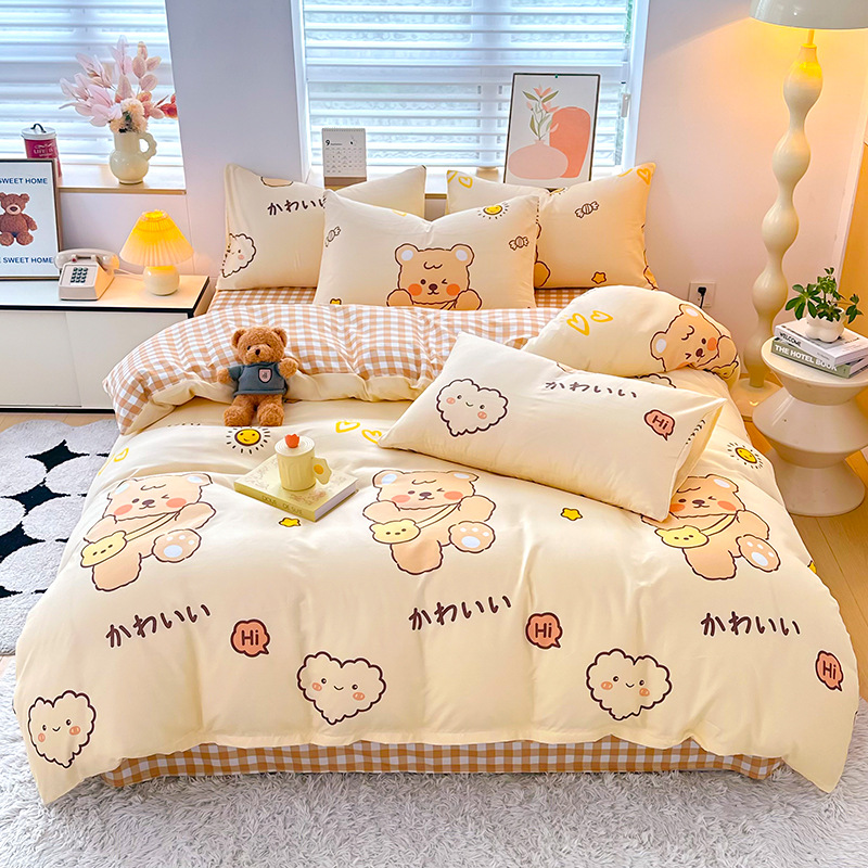Three-piece brushed single-piece duvet cover cartoon bedding set, four-piece set with duvet cover, winter single bed set for student dormitory