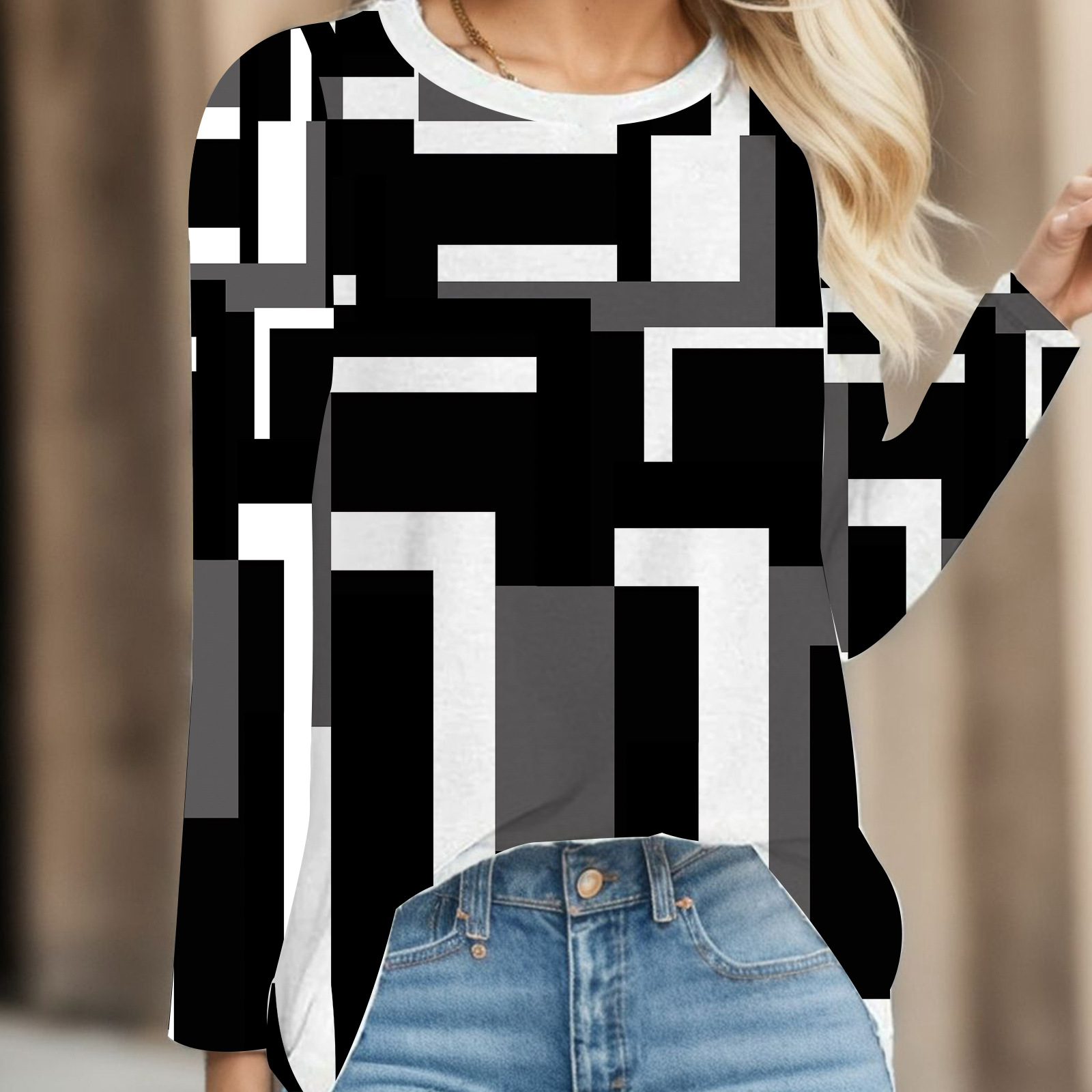 Transfronterizo otoño e invierno nuevas señoras casual cuello redondo Pascua impresión digital casual suelto cuello redondo suéter de manga larga para mujer