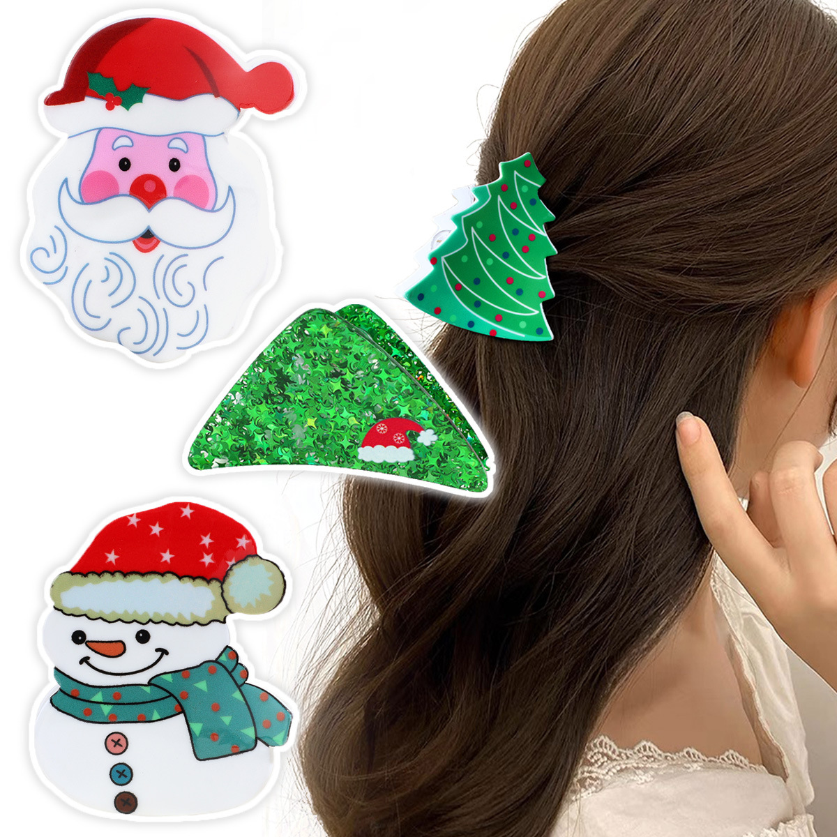 Holiday, Street Occasion Christmas Glam Christmas Classic Style Women's Christmas Tree Santa Claus Plastic Resin Hair Claws