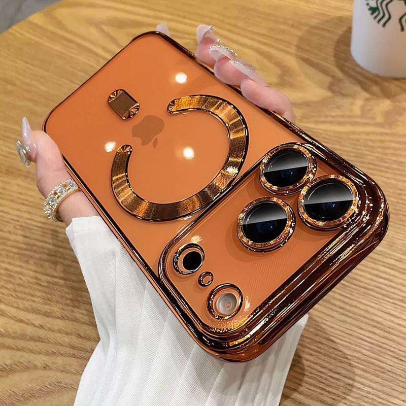 Iphone16E Electroplated Cd Pattern Mobile Phone Case Transparent Apple with Tail Magnetic Suction 15Promax Soft 17Air Suitable