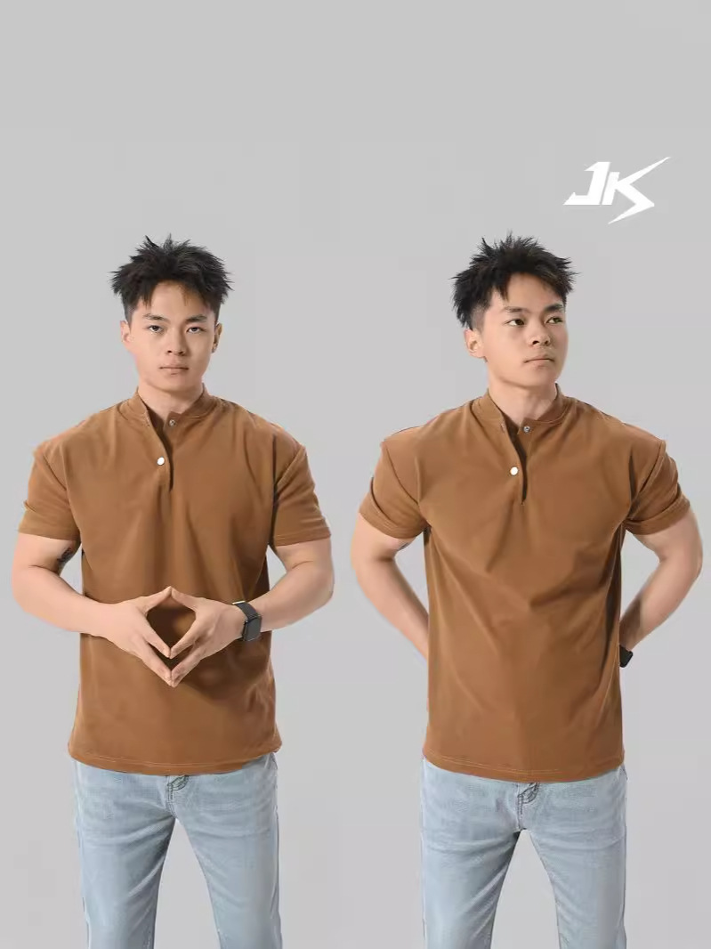 Puños de verano Nuevo polo chino Camisa de manga corta con cuello Henry Camiseta de hombre de fitness deportivo de ocio de alta elasticidad