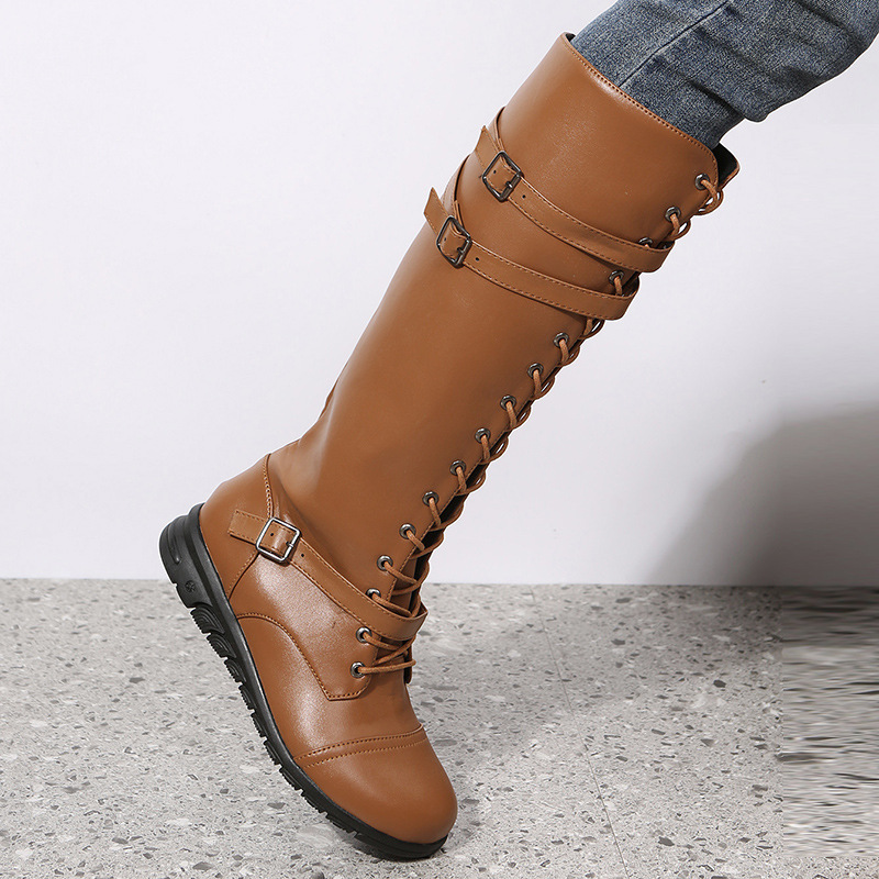Synthetische böhmische Western-Stiefel mit niedrigem Absatz und Stiletto-Absatz, spitze Zehenpartie, quadratische Zehenpartie, Schnürstiefel für formelle Veranstaltungen_voghion.com