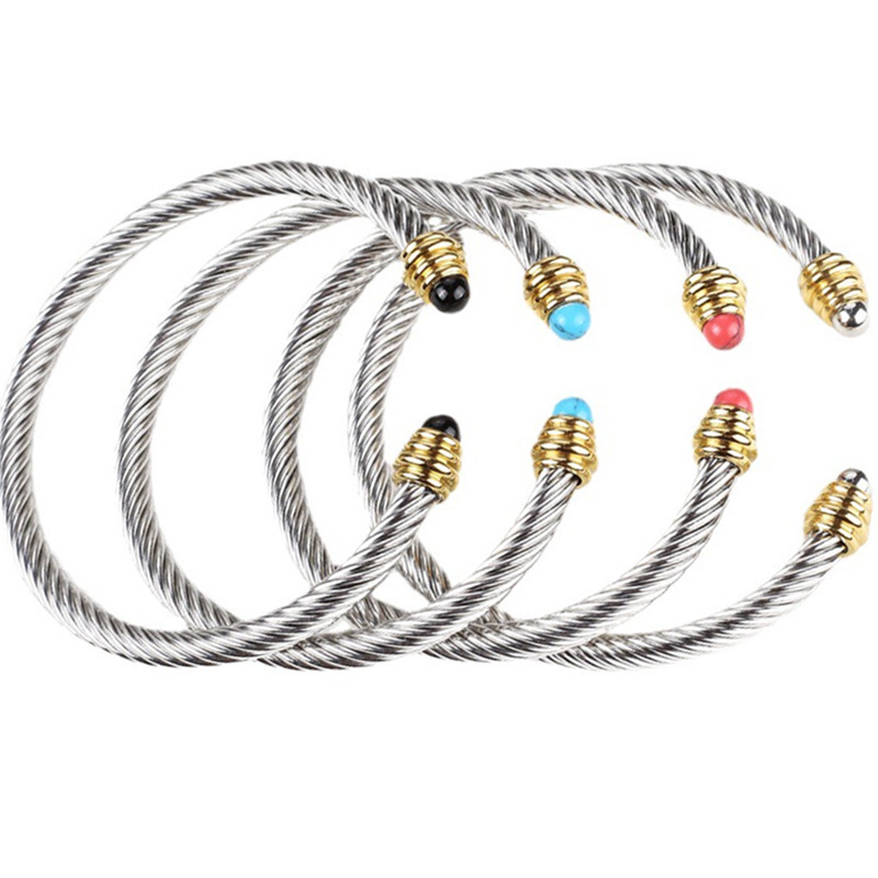 European and American Titanium Steel Cable Bracelet for Women Elastic Twist Steel Wire Rope C-Shaped Stainless Steel Open Bracelet Spot Wholesale