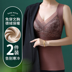 New lace velvet thermal vest for women with chest pad all-in-one plus velvet thickened seamless bottoming thermal underwear for women