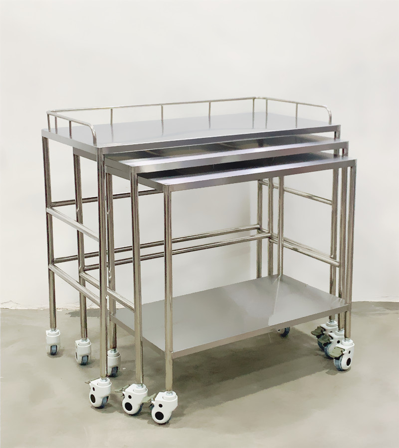 加厚不锈钢器械套台三合一手推仪器车医用手术室操作台移动打包台