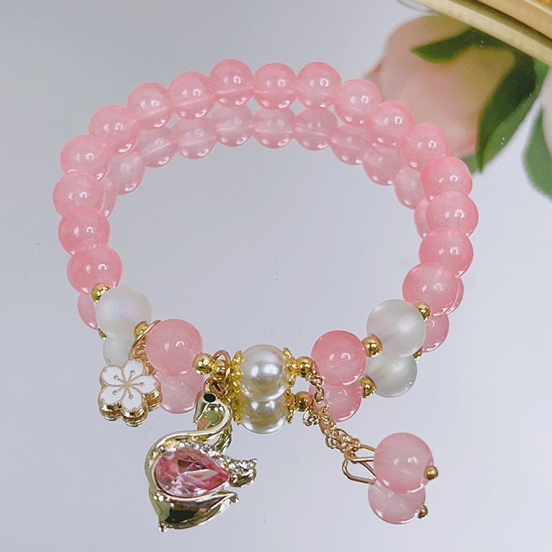 thumbnail image 1 of Pulsera de cristal para estudiantes de primavera y verano, pulsera de cuentas sencilla y bonita para mujer, decoración de mano, cisne rosa, 1 of 2