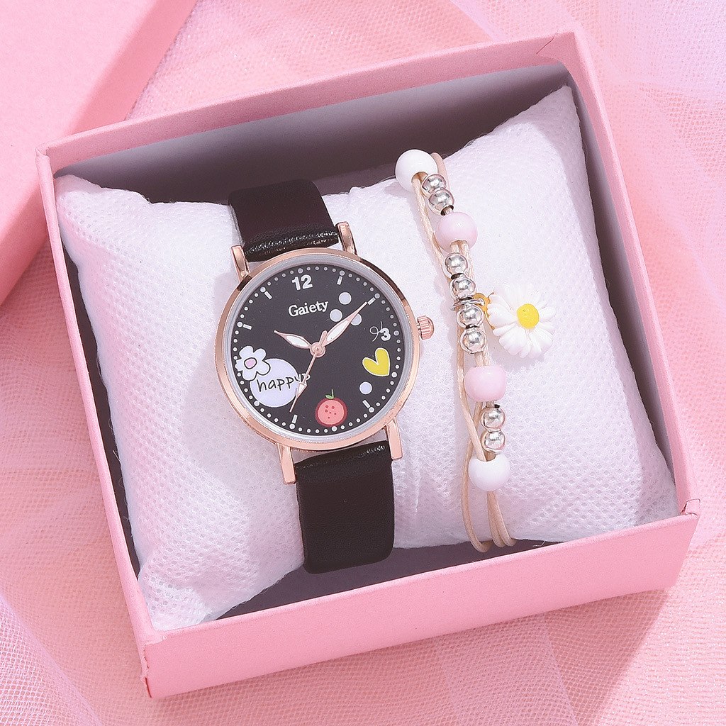 New Women's Quartz Watch Small Fresh Casual All-match Girl's Korean Style Cute Flower Fruit Heart-shaped Pointed Type