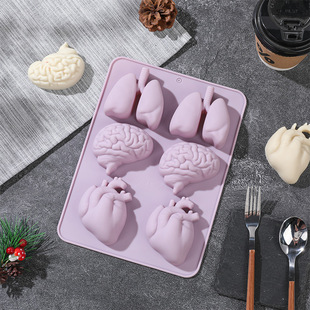 New Rectangular Multi-Connected Halloween Brain Heart Shape Series Food Grade Chocolate Mousse Silicone Mold