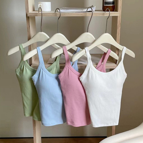 Korean Style 6604 Summer Versatile One-Piece Tank Top with Straps, Women's Lazy Spiral Cotton Innerwear for Layering, Fitted and Slimming