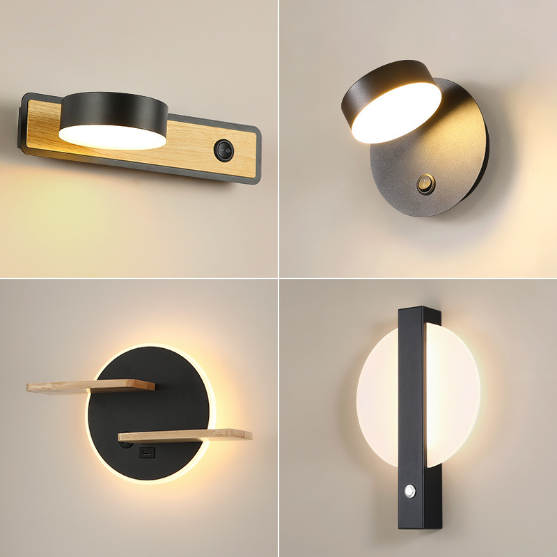 Arte de lámpara de pared nórdica de cabezal de cama pasillo con lámpara de pared decorativa con fondo abierto puede girar interruptor de sala de estar le