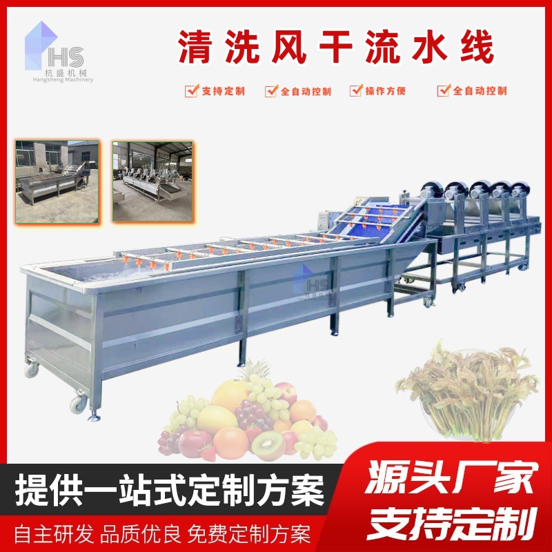 Máquina de limpieza de burbujas de frutas y verduras liofilizador al vacío de frutas para manzana liofilizada preprocesada limpia línea de ensamblaje de secado por aire