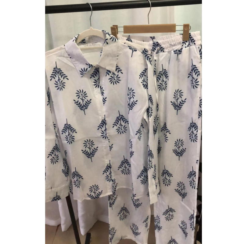 Women's Linen-Blend Lounge Set, Long Sleeve Shirt And High-Waisted Tie-Waist Wide-Leg Pants, Comfortable Two-Piece Outfit For Casual Wear_ecoleips.com