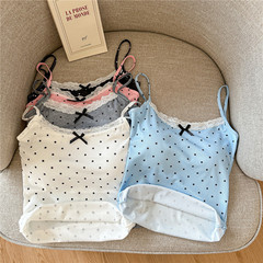 辣妹冰絲波點吊帶背心2024夏季新款法式蕾絲拼接外穿打底上衣潮