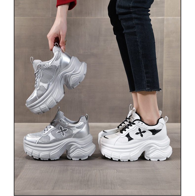Giày sneaker nữ đế dày chunky mesh lưới thoáng khí, tăng chiều cao nhẹ nhàng — Màu trắng chi tiết 20