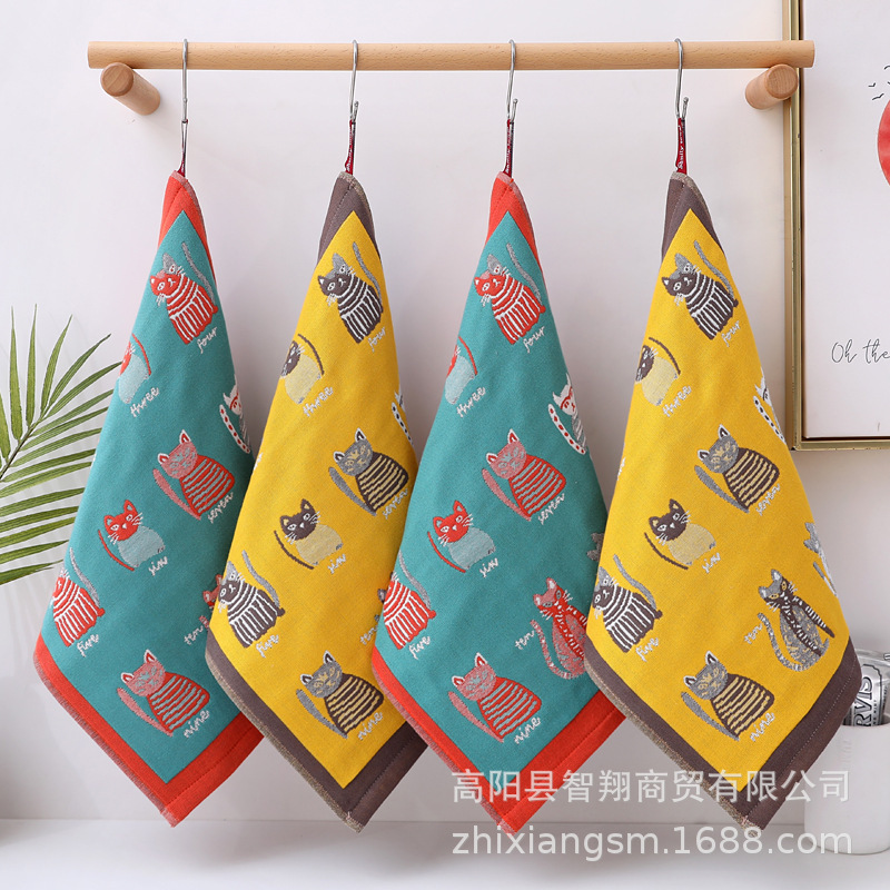 Zhiyang towel autumn and winter new digital cat gauze square towel soft absorbent kitchen hand towel factory price wholesale