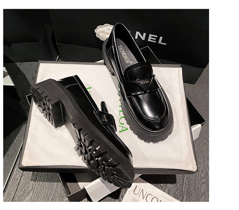 Giày lười nữ da bóng mũi tròn đế dày platform gót 3-5 cm — Màu đen chi tiết 18