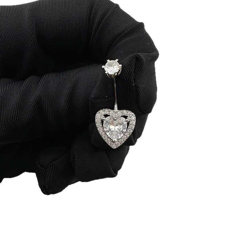 White Heart Navel Ring With Zirconia Belly Button Piercing Jewellery_voghion.com