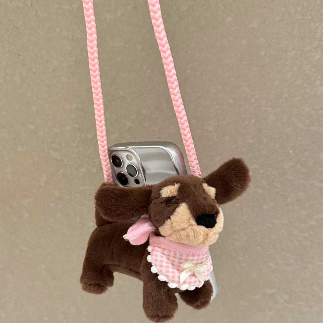 Cute Cartoon Dachshund Mobile Phone Back Clip Crossbody Chain Plush Doll Mobile Phone Lanyard Accessories