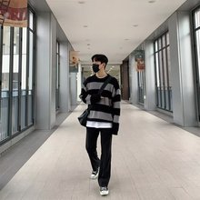 毛衣男士秋冬季美式复古2024新款慵懒撞色条纹潮流情侣内搭打底衫