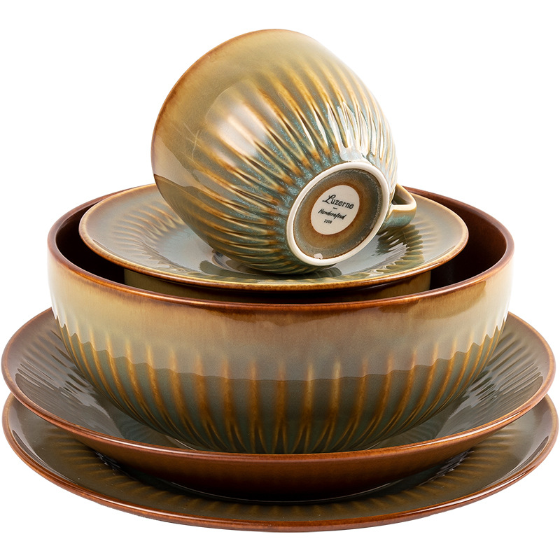 Comercio exterior transfronterizo Lusheng nueva porcelana de hueso de color liso serie retro europeo exquisito hogar vajilla plato tazón