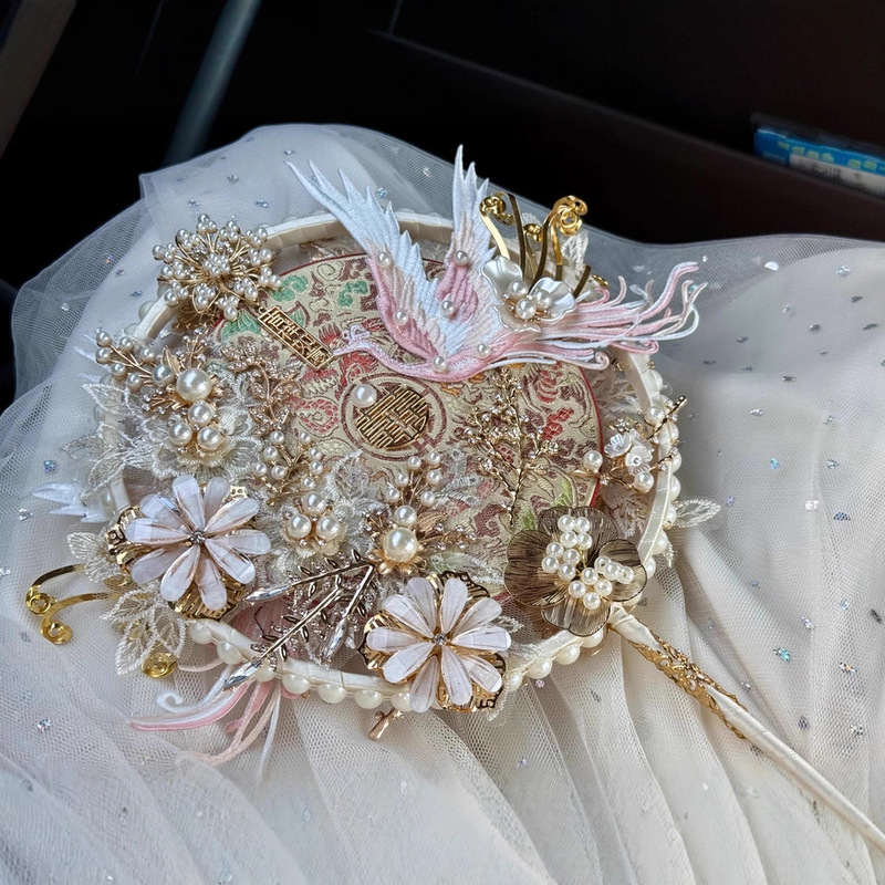 新娘结婚团扇中式古风秀禾服diy材料包重工双面成品手工高级喜扇|undefined