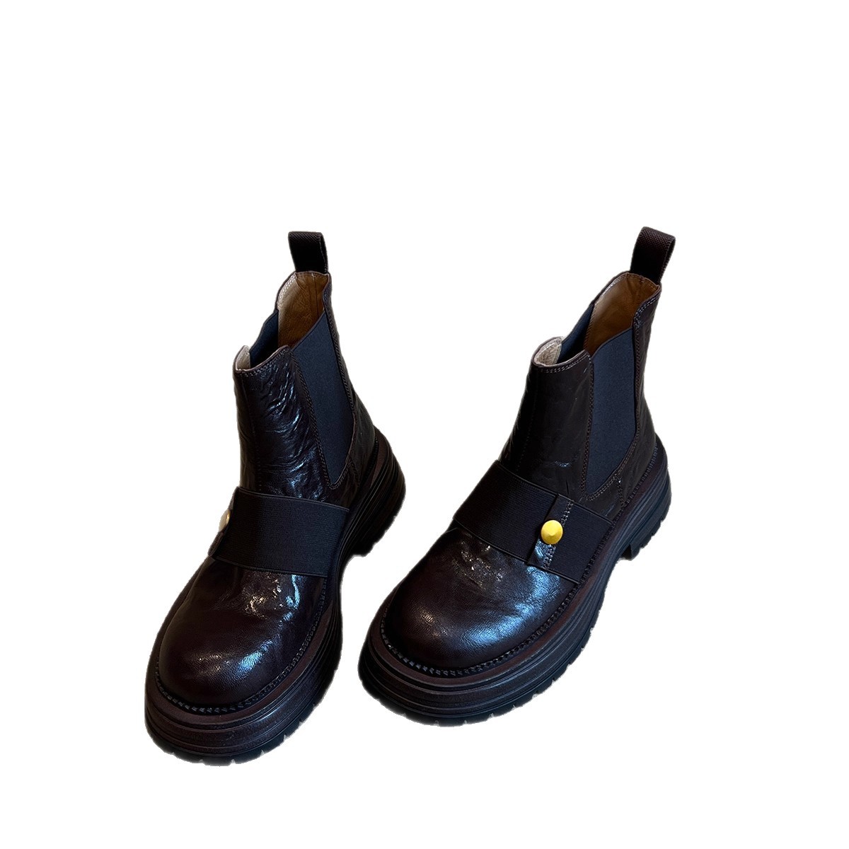 Stivaletto alla caviglia in pelle stile britannico da donna, modello invernale 2026 con tacco grosso, tacco medio, suola morbida marrone, versatile._voghion.com