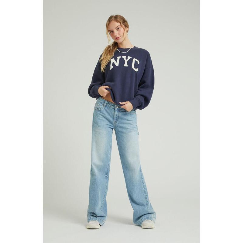 2026 Autumn and Winter Cross-Border Export New Women's Low-Waist Loose Jeans Carpenter Light Indigo