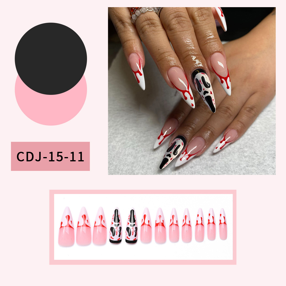 Transfronterizos Halloween Uña Mediano Largo Gritando 24 piezas de parche de uñas falsas de alta calidad Uña al por mayor