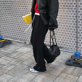 现货】2025年秋季新品韩国东大门撞色松紧腰拼接休闲长裤PT12045