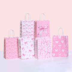 アマゾン人気ピンクちょう結びクラフト紙ギフトバッグ女の子パーティー包装袋キャンディー収納袋